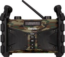 NAREX 65406326 CBT 02 Rádio s powerbankou (FM, AUX, USB, Bluetooth) Camouflage - Camouflage rádio na stavbu FM/Bluetooth/AUX/USB-C. Vestavěný akumulátor 7,2V 4800mAh. Reproduktor 2x10W. Lze použít jako powerbanku 5V 2,5A portem USB-C. Ochranný pogumovaný rám odolný proti nárazům. Rádio lze připojit i klasicky do elektrické sítě 100-240V. NAREX